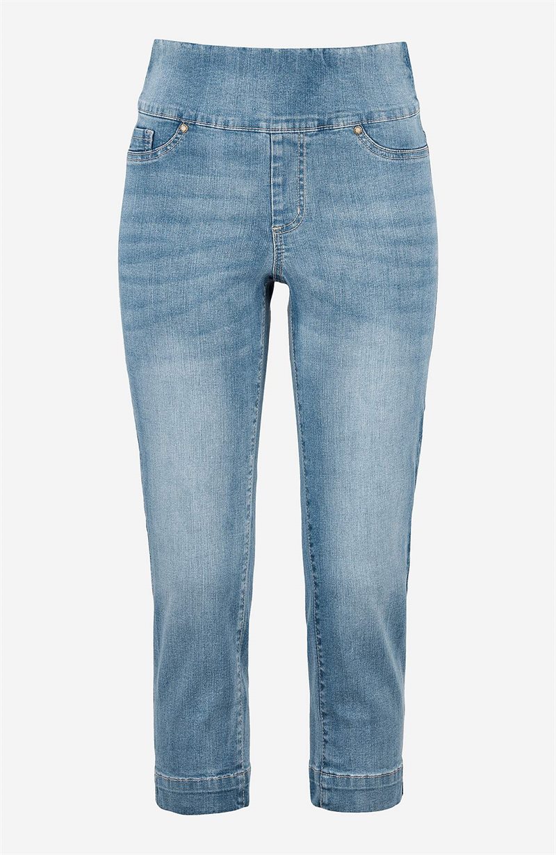 Läs mer om Supersköna caprijeggings i denim Elin